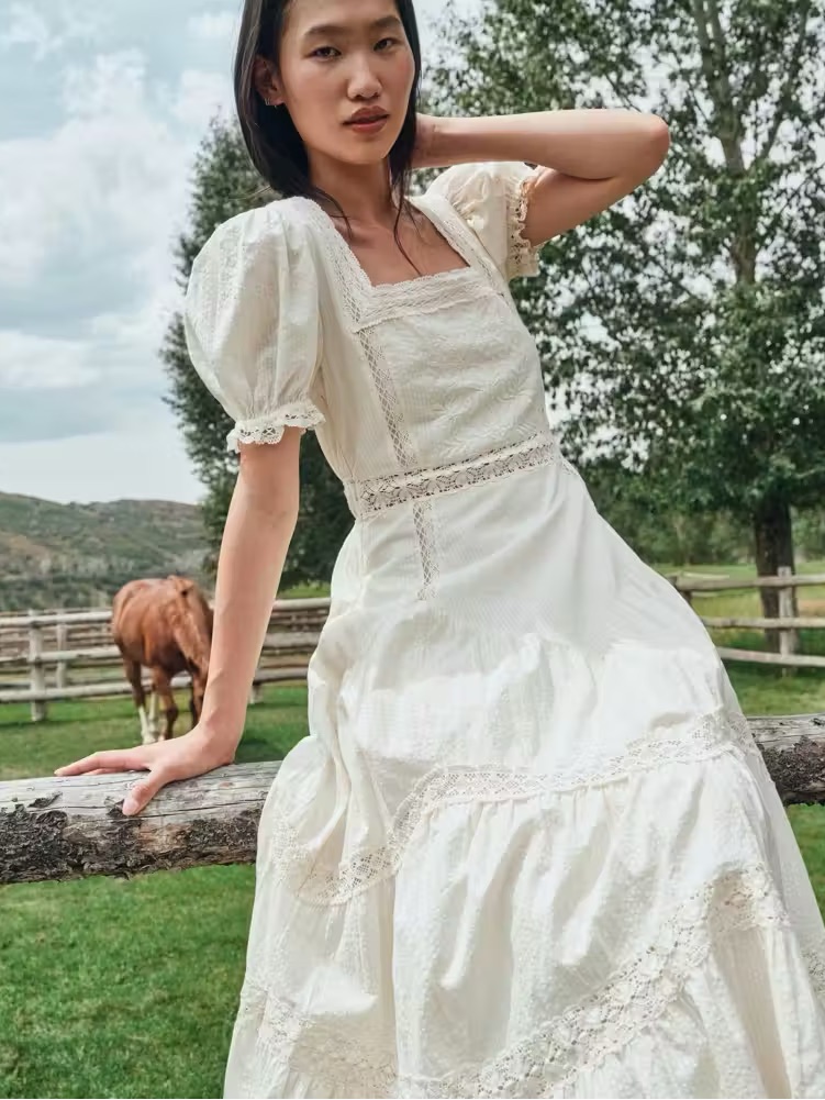 Kemo Sabe X Abercrombie & Fitch Puff Sleeve Lace-Pieced Maxi Dress Xs — image 2 of 8